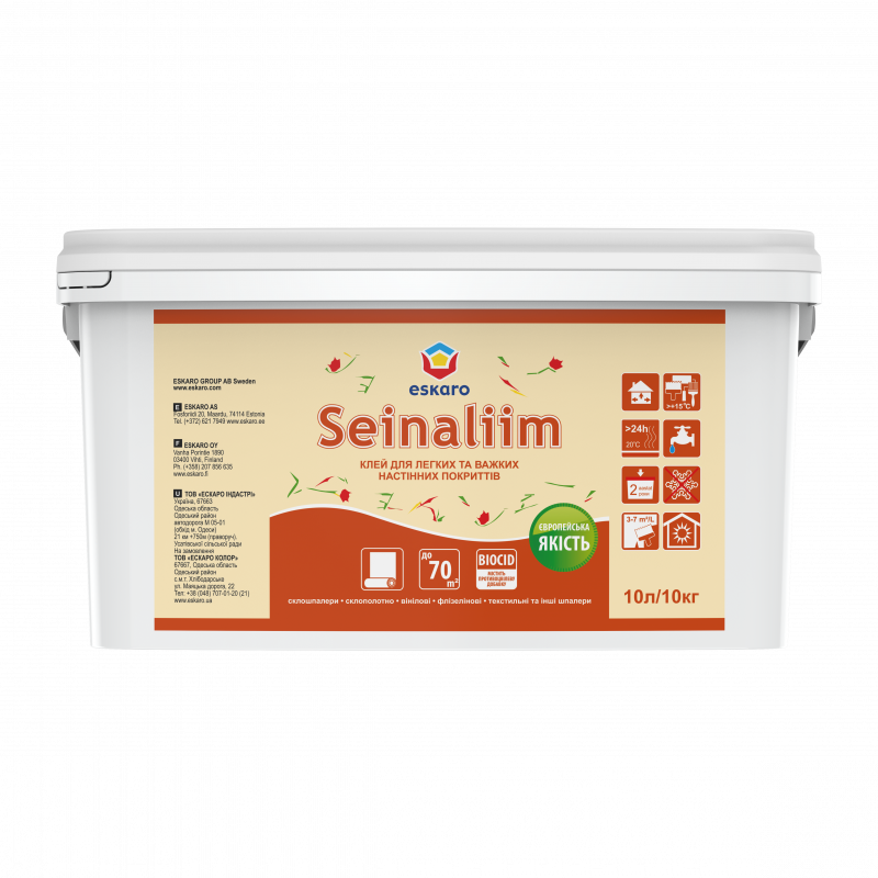 Клей Eskaro SEINALIIM для легких и тяжелых настенных покрытий 10 л Клей Eskaro SEINALIIM для легких и тяжелых настенных покрытий 10 л