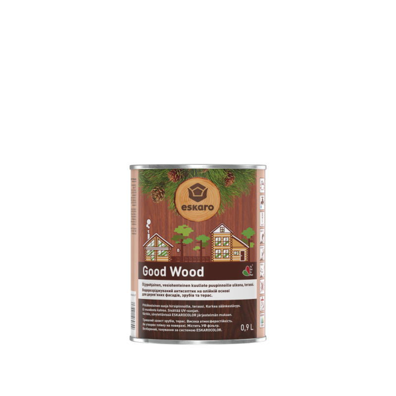 Антисептик Eskaro Good Wood на масляной основе для срубов, бревенчатых деревянных фасадов 0.9 л Антисептик Eskaro Good Wood на масляной основе для срубов, бревенчатых деревянных фасадов 0.9 л