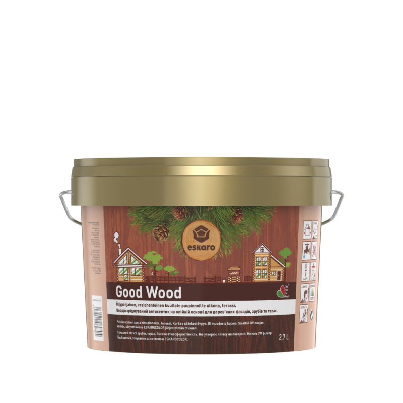 Антисептик Eskaro Good Wood на масляной основе для срубов, бревенчатых деревянных фасадов 2.7 л Антисептик Eskaro Good Wood на масляной основе для срубов, бревенчатых деревянных фасадов 2.7 л