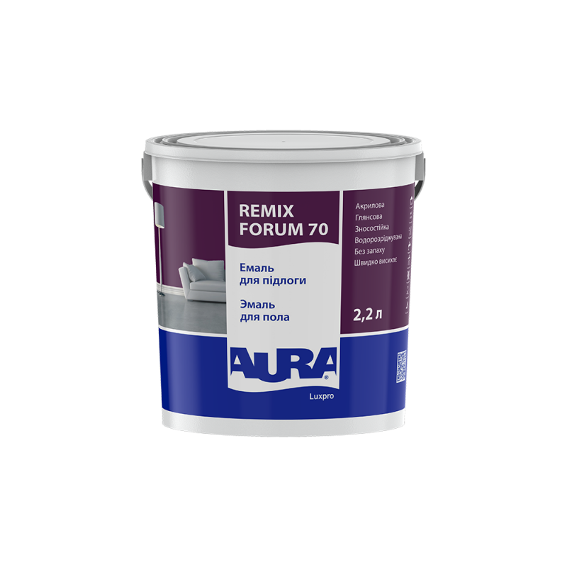 Емаль акрилова для підлоги Aura® Luxpro Remix Forum 70 білий глянець без запаху 2,2 л (2,7 кг) Емаль акрилова для підлоги Aura® Luxpro Remix Forum 70 білий глянець без запаху 2,2 л (2,7 кг)