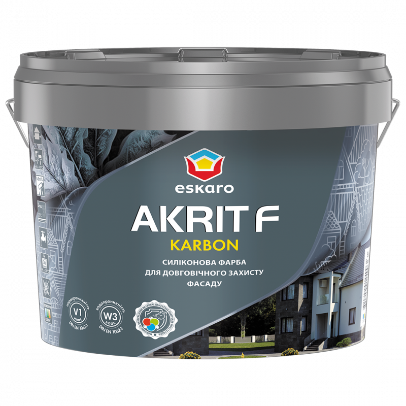Силіконова фарба Eskaro Akrit F Karbon для довговічного захисту фасаду матова біла біла 2,7л (3,46 кг) Силіконова фарба Eskaro Akrit F Karbon для довговічного захисту фасаду матова біла біла 2,7л (3,46 кг)