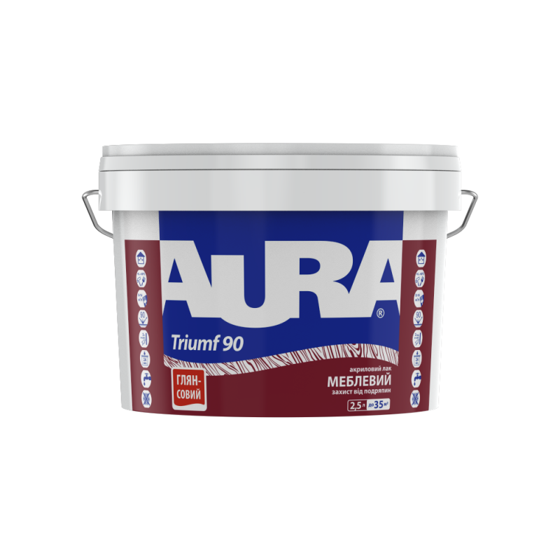 Лак для меблів акриловий Aura® Triumf 90 глянцевий 2,5 л (2,55 кг) Лак для меблів акриловий Aura® Triumf 90 глянцевий 2,5 л (2,55 кг)