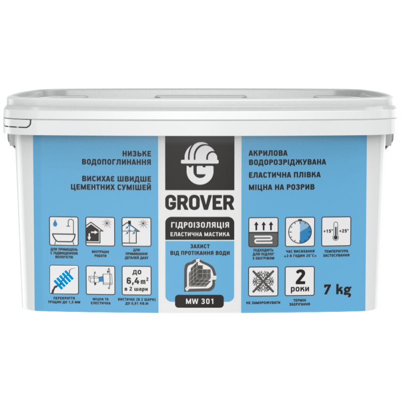Гідроізоляція Grover MW 301 мастика 7 кг Гідроізоляція Grover MW 301 мастика 7 кг