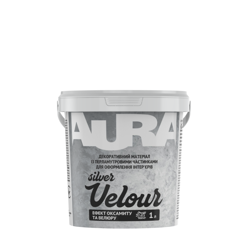 Декоративная краска Aura® Velour Silver с эффектом бархата и велюра серебряная 1 л (1,2 кг)