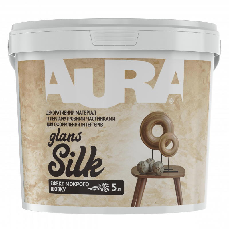 Декоративная краска Мокрый шелк Aura® Silk Glans с шелковистым блеском и перламутровым эффектом серебряная 5 л (5,95 кг) Декоративная краска Мокрый шелк Aura® Silk Glans с шелковистым блеском и перламутровым эффектом серебряная 5 л (5,95 кг)