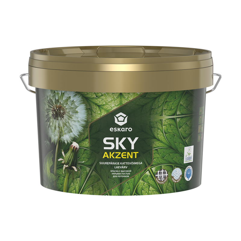 Краска для потолка Eskaro Akzent Sky глубокоматовая белая 2.7 л