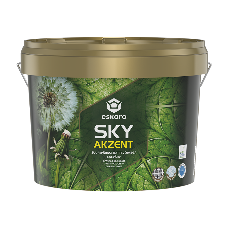 Краска для потолка Eskaro Akzent Sky глубокоматовая белая 9 л
