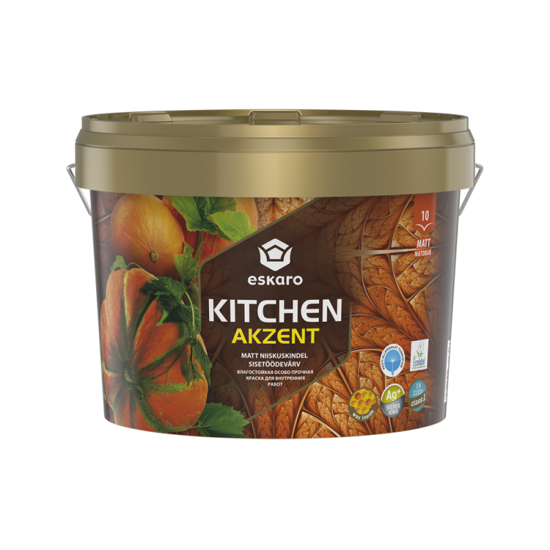 Краска для кухни Eskaro Akzent Kitchen шелковисто-матовая Белая 9 л