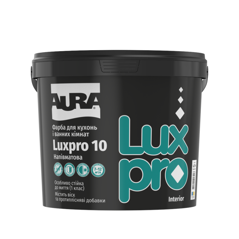 Фарба для кухонь та ванних кімнат AURA Luxpro 10 напівматова біла 4,75 л
