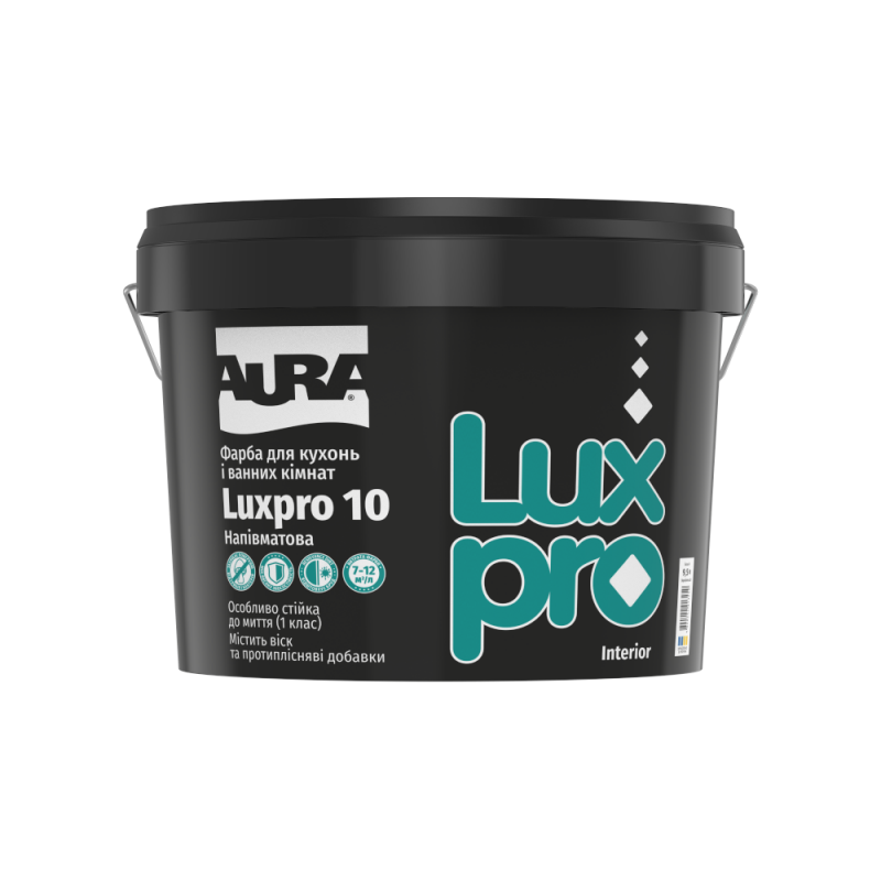 Фарба для кухонь та ванних кімнат AURA Luxpro 10 напівматова біла 9.5 л