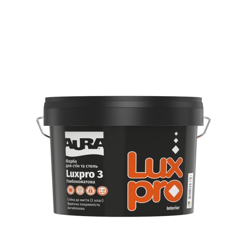Фарба інтер'єрна AURA Luxpro 3 для стін та стель антиблікова глибокоматова біла 2,85 л Фарба інтер'єрна AURA Luxpro 3 для стін та стель антиблікова глибокоматова біла 2,85 л