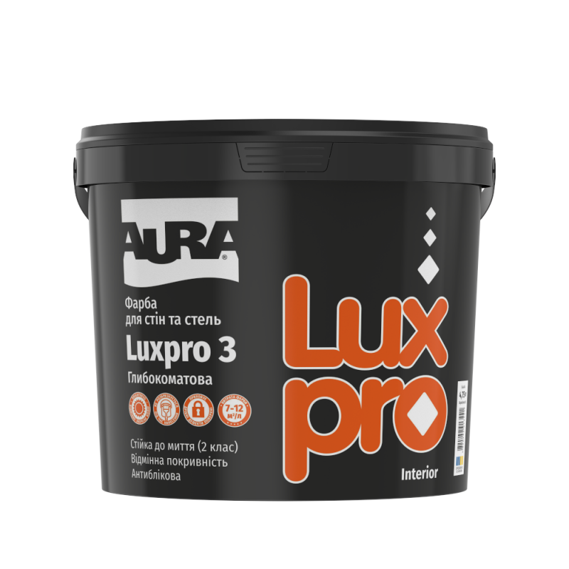 Фарба інтер'єрна AURA Luxpro 3 для стін та стель антиблікова глибокоматова біла 4,75 л Фарба інтер'єрна AURA Luxpro 3 для стін та стель антиблікова глибокоматова біла 4,75 л
