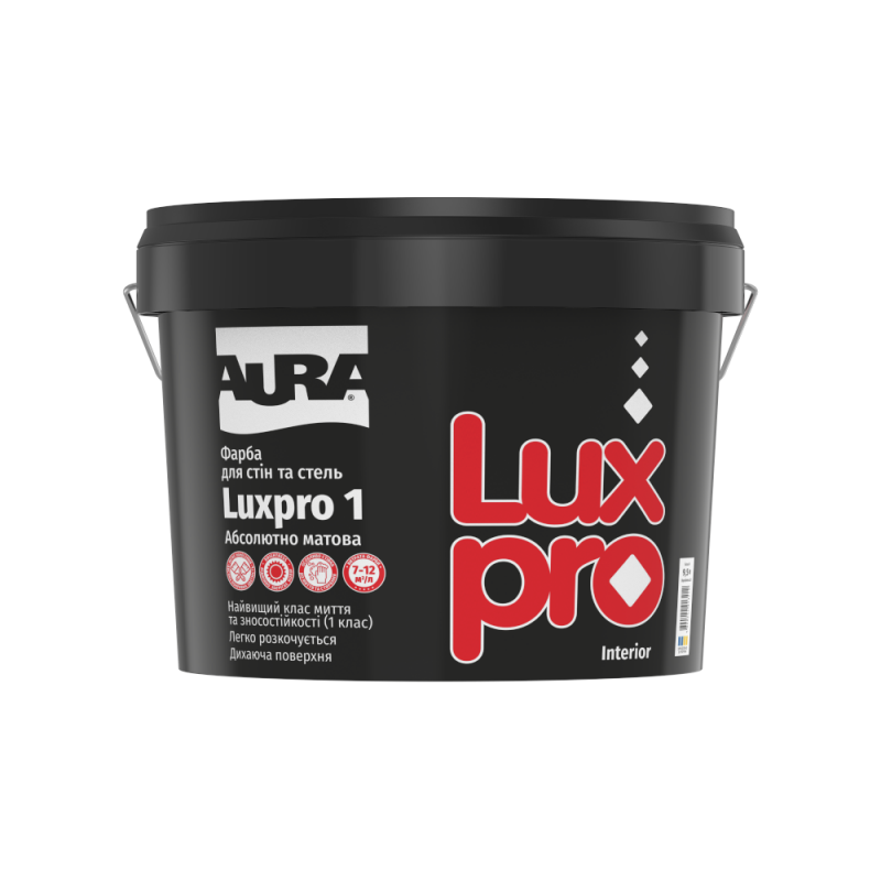 Краска интерьерная AURA Luxpro 1 для стен и потолков абсолютно матовая белая 9.5 л