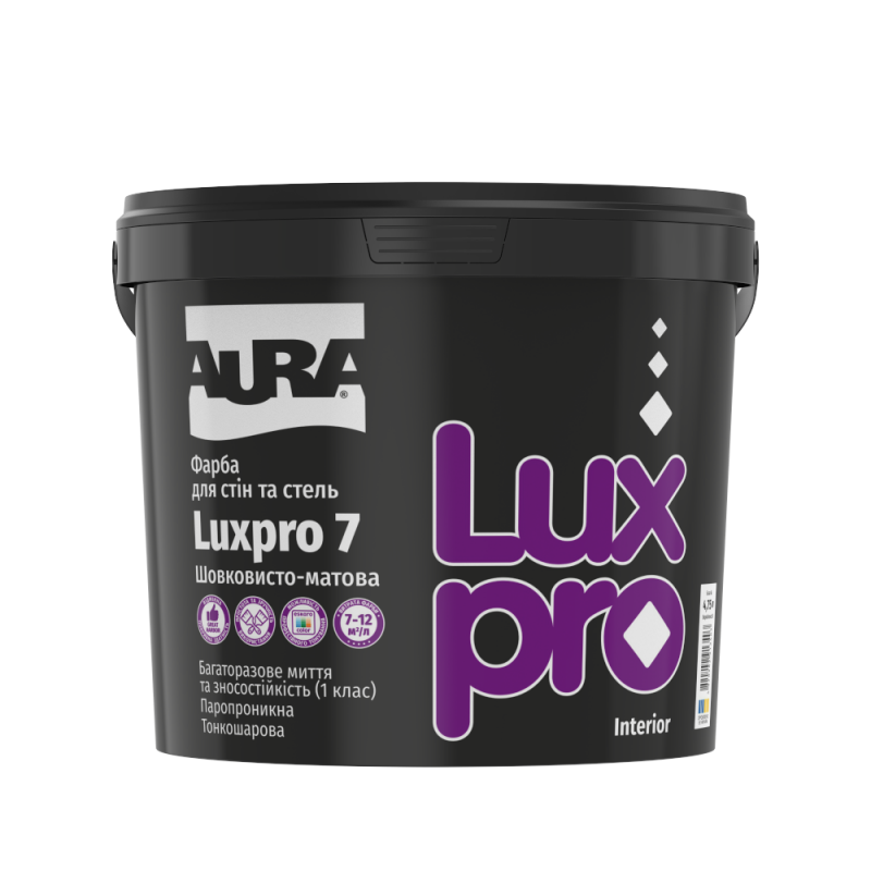 Фарба інтер'єрна AURA Luxpro 7 акрилатна для стін та стель шовковисто матова біла 4,75 л Фарба інтер'єрна AURA Luxpro 7 акрилатна для стін та стель шовковисто матова біла 4,75 л