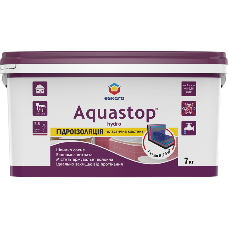 Гідроізоляція Eskaro Aquastop Hydro мастика перед плитковим облицюванням 7 кг Гідроізоляція Eskaro Aquastop Hydro мастика перед плитковим облицюванням 7 кг