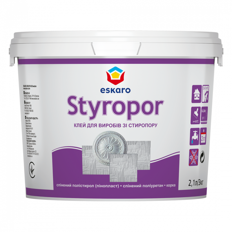 Клей Eskaro Styropor для изделий из стиропора 3 кг Клей Eskaro Styropor для изделий из стиропора 3 кг