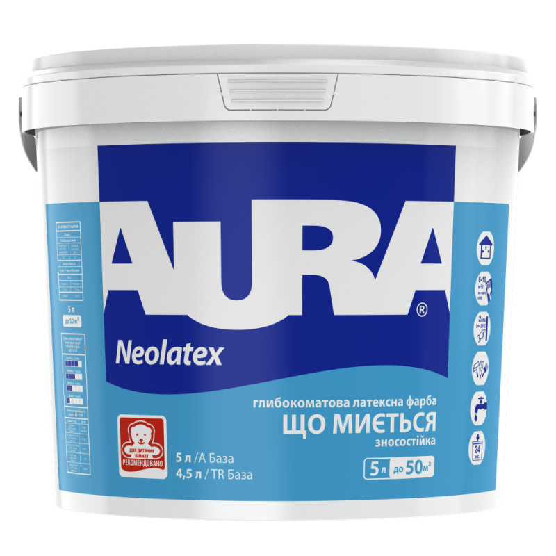 Интерьерная краска Aura Neolatex глубокоматовая водно-дисперсионная белая 5 л Интерьерная краска Aura Neolatex глубокоматовая водно-дисперсионная белая 5 л