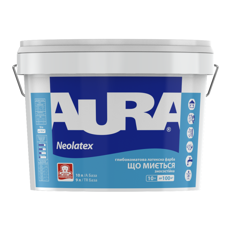 Интерьерная краска Aura Neolatex глубокоматовая водно-дисперсионная белая TR база прорачный 9 л (11,43 кг) Интерьерная краска Aura Neolatex глубокоматовая водно-дисперсионная белая TR база прорачный 9 л (11,43 кг)