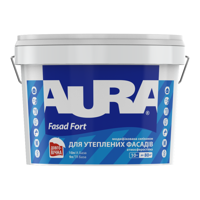 Фарба AURA Fasad Fort матова акрилова модифікована силіконом для фасадів 10 л Фарба AURA Fasad Fort матова акрилова модифікована силіконом для фасадів 10 л