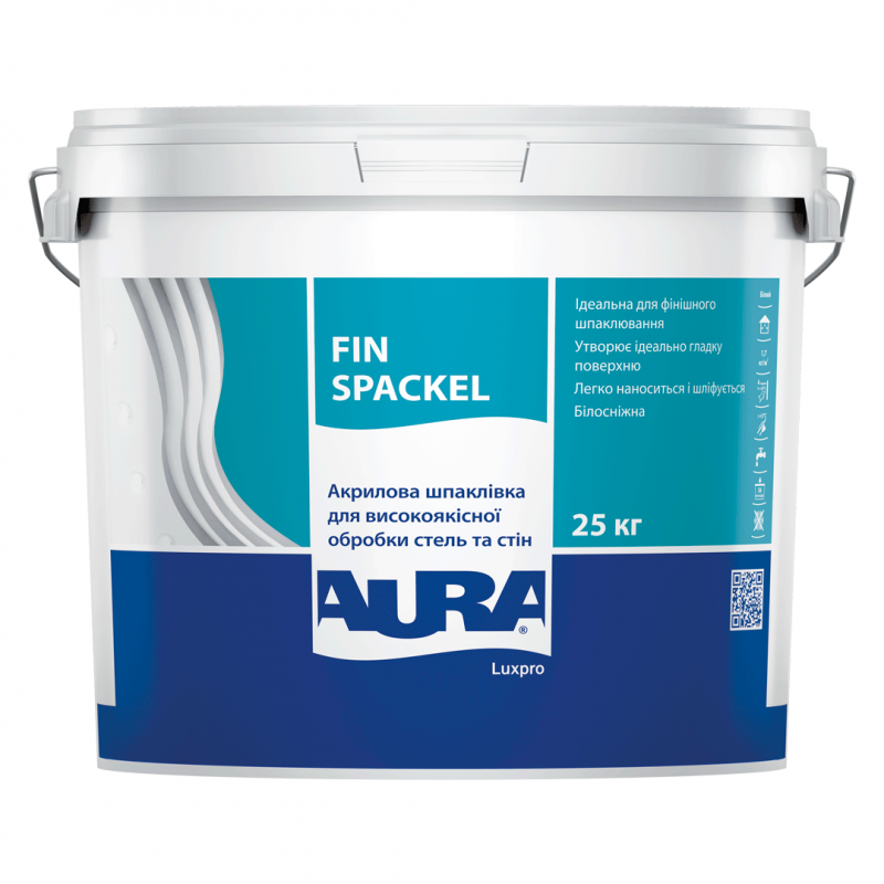 Полимерная акриловая шпаклевка AURA Luxpro Fin Spackel белая для потолков и стен 25 кг
