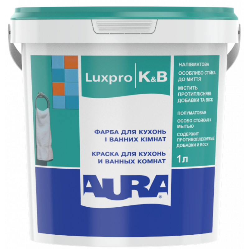 Акрилатная краска Aura® LuxPro K&B для кухонь и ванных комнат полуматовая белая 1 л 