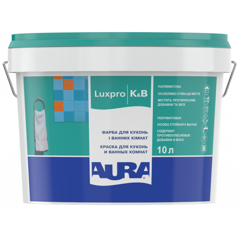 Акрилатна фарба Aura® LuxPro K&B для кухонь та ванних кімтнат напівматова біла 10 л Акрилатна фарба Aura® LuxPro K&B для кухонь та ванних кімтнат напівматова біла 10 л