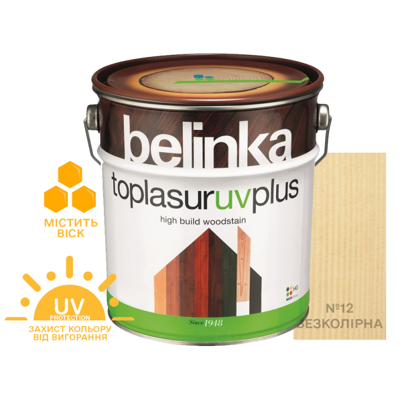 Краска-лазурь для дерева Belinka TopLasur UV+ №12 бесцветная полуглянец 10 л
