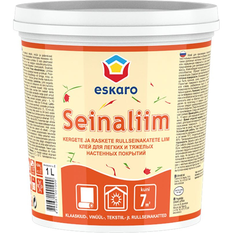 Клей Eskaro Seinaliim для шпалер, склохолсту, шпалер під фарбування та ін. 1 л 