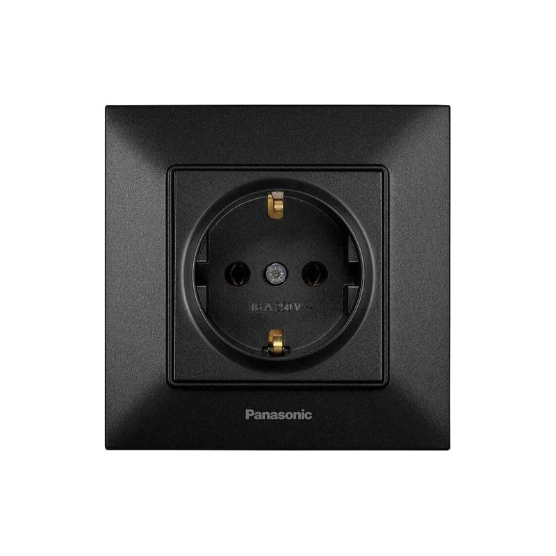 Розетка 1-местная с заземлением Panasonic Arkedia Slim чёрный WNTC02022BL-UA1