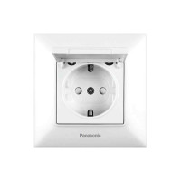 Розетка 1-местная с заземлением, шторками и крышкой Panasonic Arkedia Slim белая WNTC02102WH-UA1