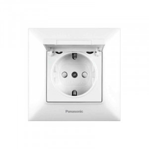 Розетка 1-на з заземленням, шторками та кришкою Panasonic Arkedia Slim біла WNTC02102WH-UA1