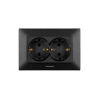 Розетка 2-местная с заземлением Panasonic Arkedia Slim чёрная WNTC02052BL-UA1