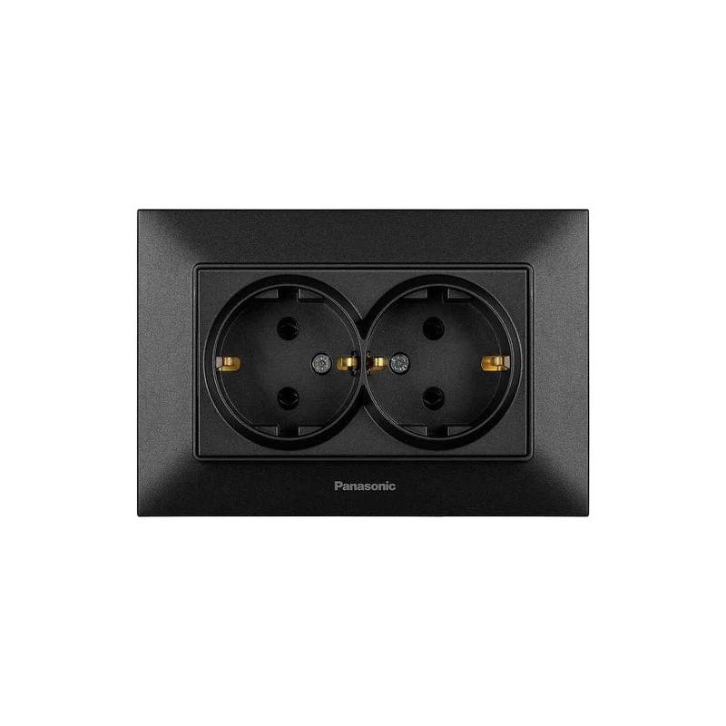 Розетка 2-местная с заземлением Panasonic Arkedia Slim чёрный WNTC02052BL-UA1