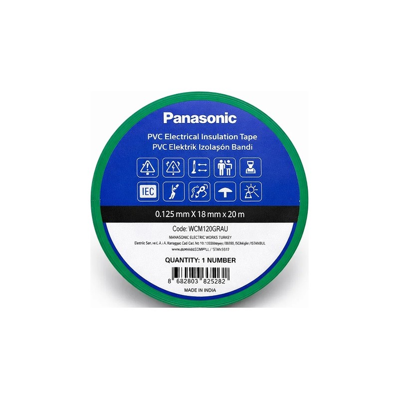 Изолента ПВХ Panasonic 0.125×18мм, 20м, зелёная WCMT20GRARJ