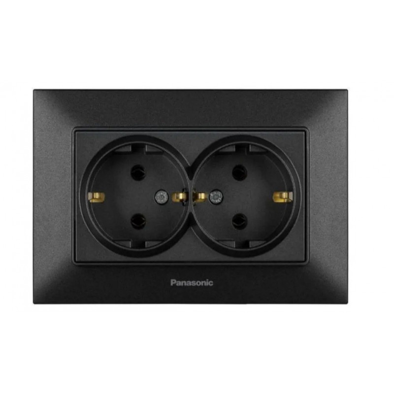 Розетка двойная с заземлением Panasonic Karre Plus 55 чёрная (WDTC92052BL-UA1)