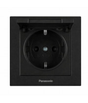 Розетка с заземлением и крышкой Panasonic Karre Plus 55 чёрная (WDTC92102BL-UA1)