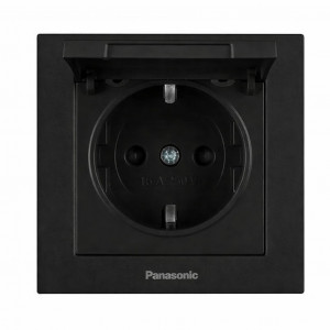 Розетка с заземлением и крышкой Panasonic Karre Plus 55 чёрная (WDTC92102BL-UA1)