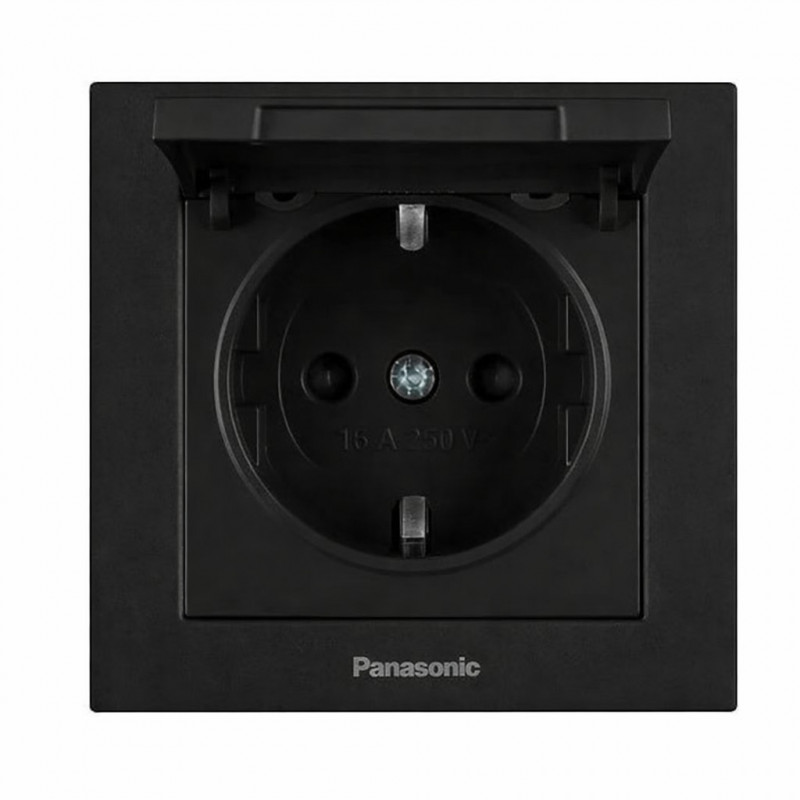 Розетка с заземлением и крышкой Panasonic Karre Plus 55 чёрная (WDTC92102BL-UA1)
