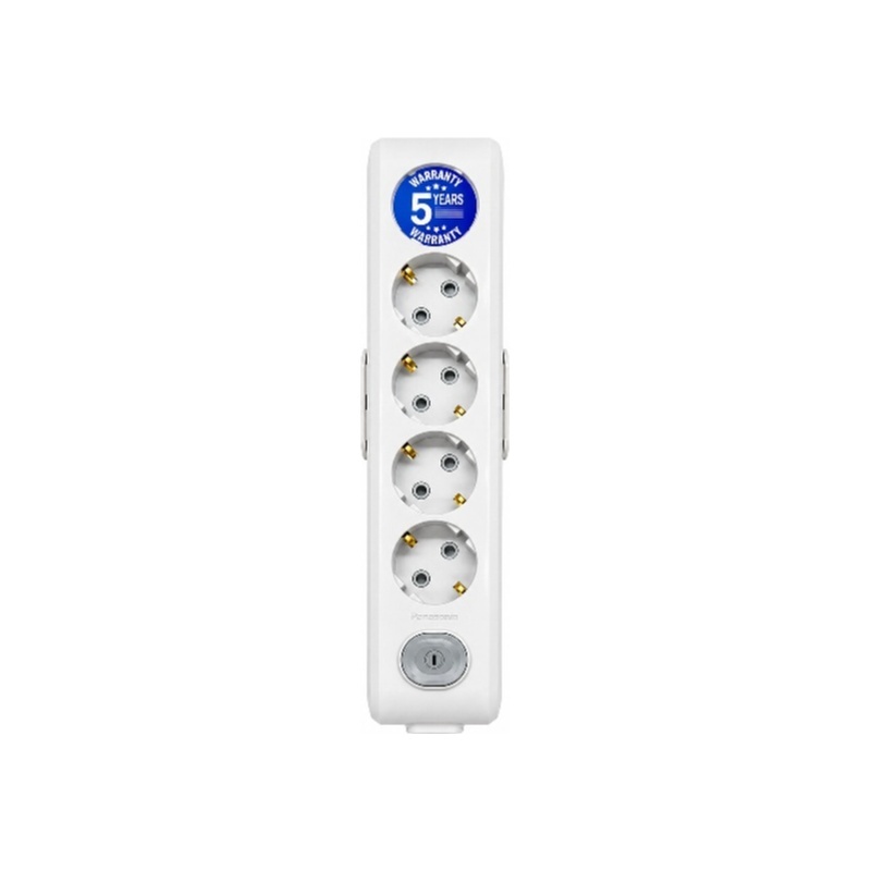 Колодка Panasonic X-tendia із заземленням 5 гн., з зах. шторками, з вимикачем, Сіра WLTA04502GR-UA1