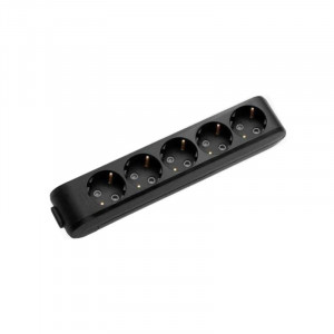 Колодка Panasonic X-tendia із заземленням 5 гн., з зах. шторками, Чорна WLTB04502BL-UA1