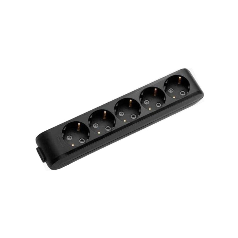 Колодка Panasonic X-tendia із заземленням 5 гн., з зах. шторками, Чорна WLTB04502BL-UA1