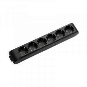 Колодка Panasonic X-tendia із заземленням 6 гн., з зах. шторками, Чорна WLTB04602BL-UA1