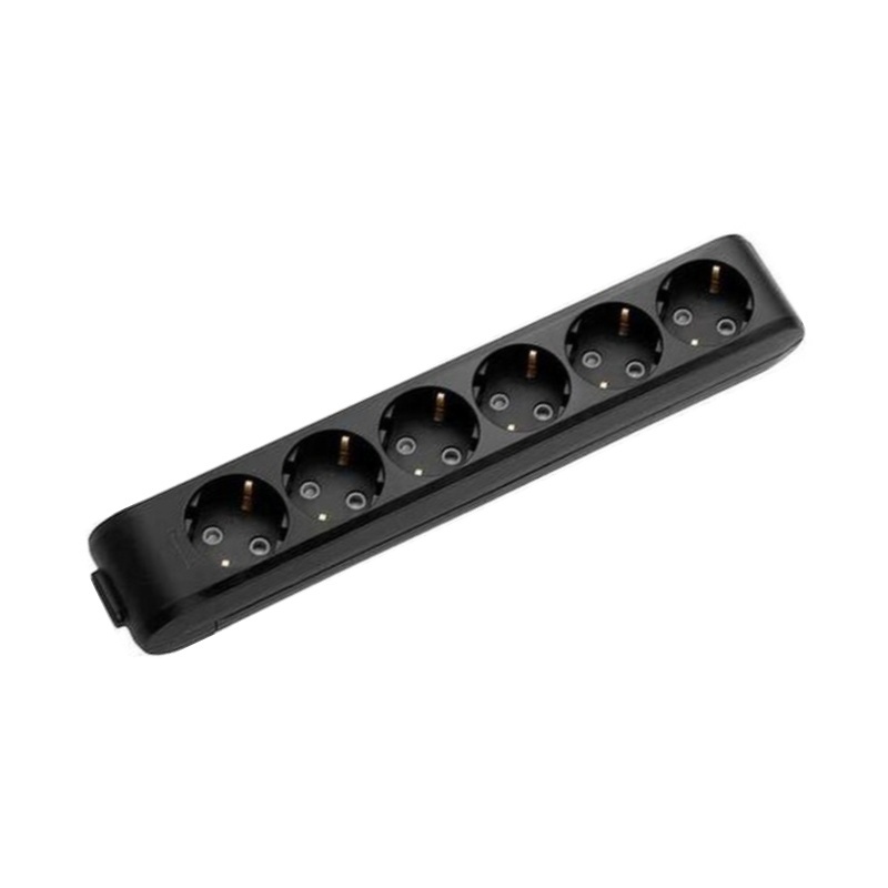 Колодка Panasonic X-tendia із заземленням 6 гн., з зах. шторками, Чорна WLTB04602BL-UA1