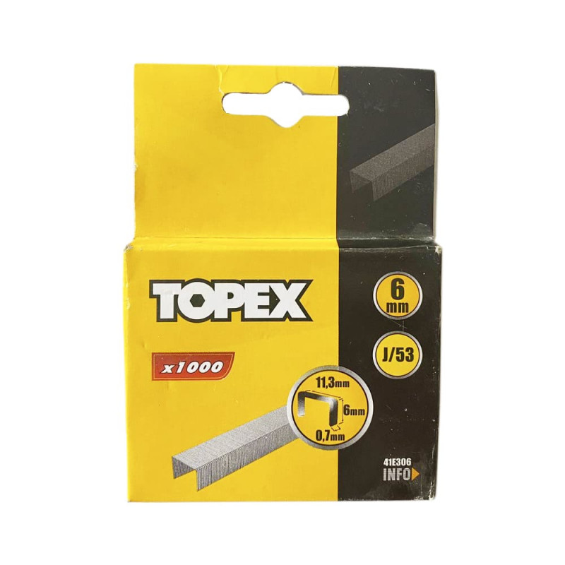 Скоба TOPEX для степлера 6 мм, упаковка 1000 шт, ширина 11.3 мм J/53 (030436)