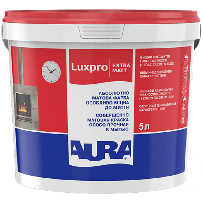Краска акрилатная AURA LuxPro ExtraMatt для стен и потолков глубокоматовая белая 5 л