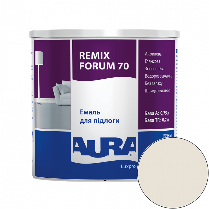 Эмаль акриловая для пола Aura Luxpro Remix Forum 70 RAL 9001 (кремово-белый) глянцевая 0.75 л