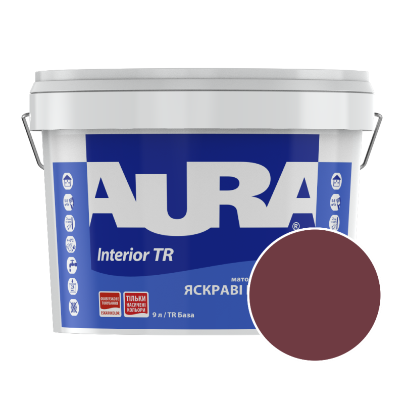 Краска интерьерная Aura Interior TR RAL 3004 (тёплый кирпично-розовый) матовая 9 л (11,34кг) 