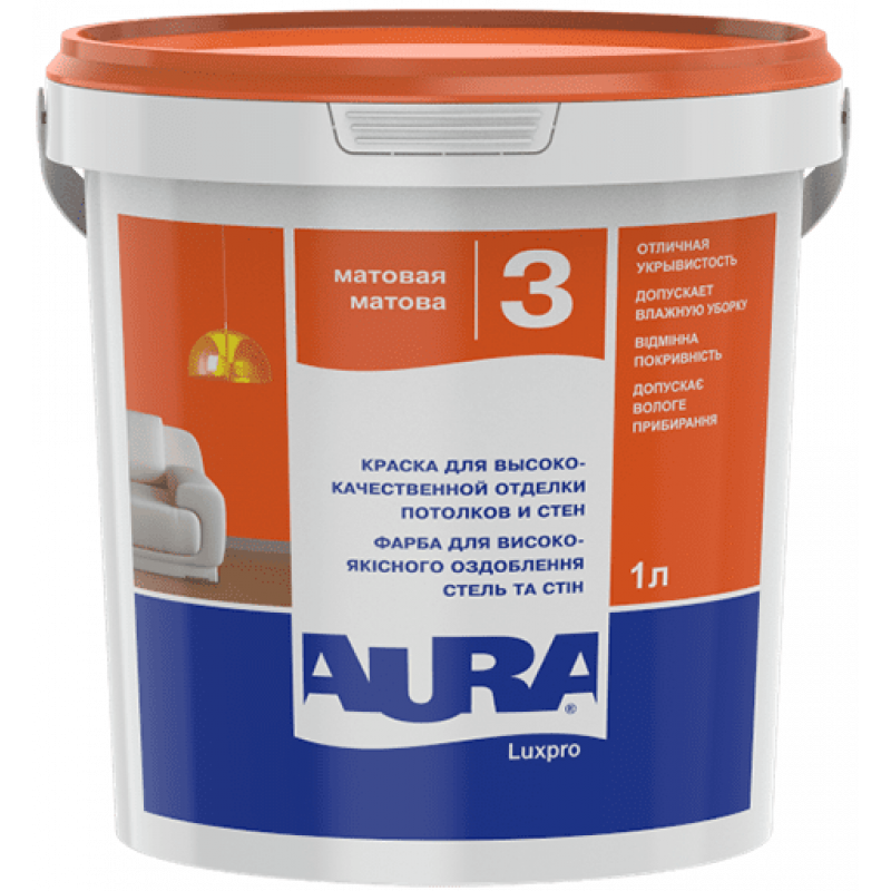 Краска акрилатная AURA Luxpro 3 для стен и потолков белая матовая 1 л 