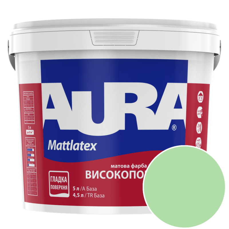 Фарба інтер'єрна миюча Aura Mattlatex 3D Agave 105 (світло-зелений) матова 5 л