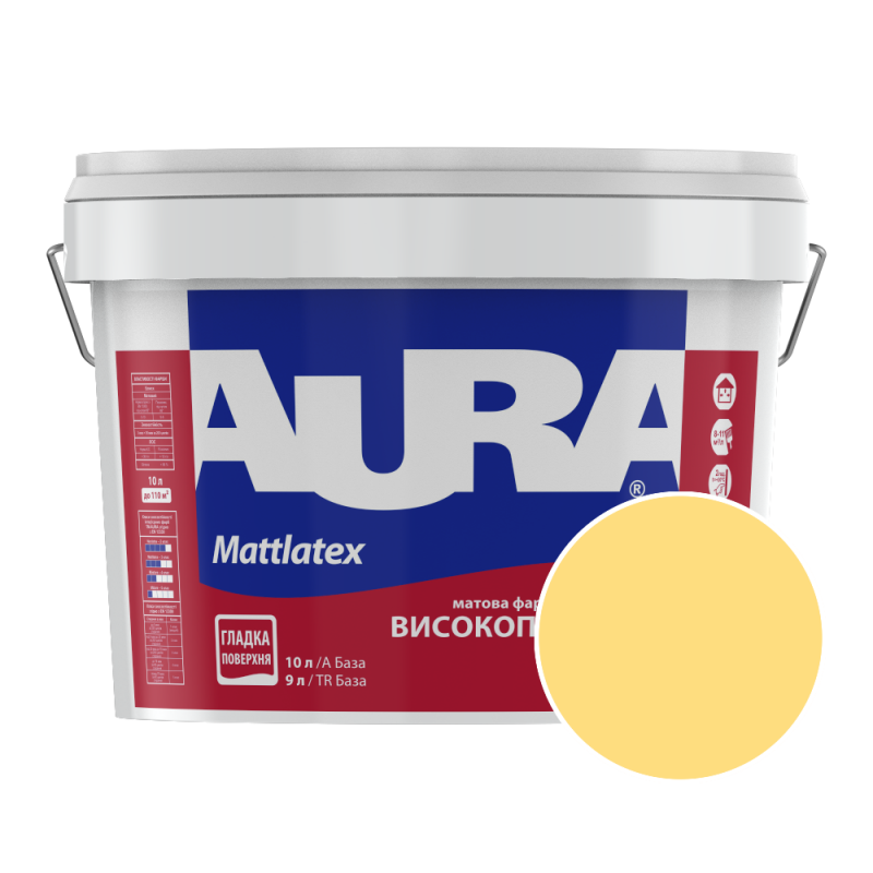 Краска интерьерная моющаяся Aura Mattlatex NCS S 0540-Y (тёплый светло-лимонный) матовая 10 л